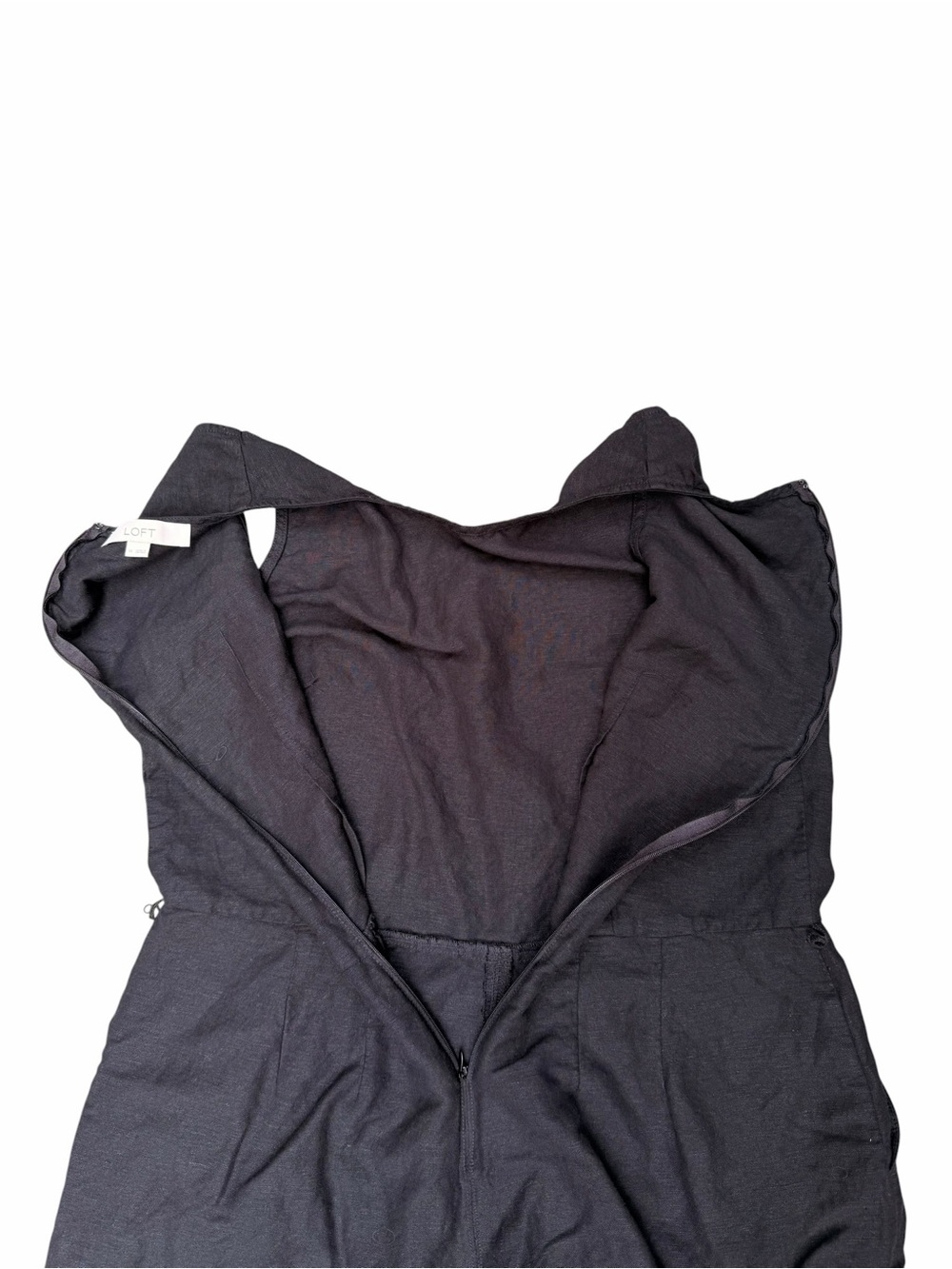 LOFT Size 14 Sleeveless Black Wide-Leg Jumpsuit with Pockets Back Zipper Linen - Picture 7 of 9
